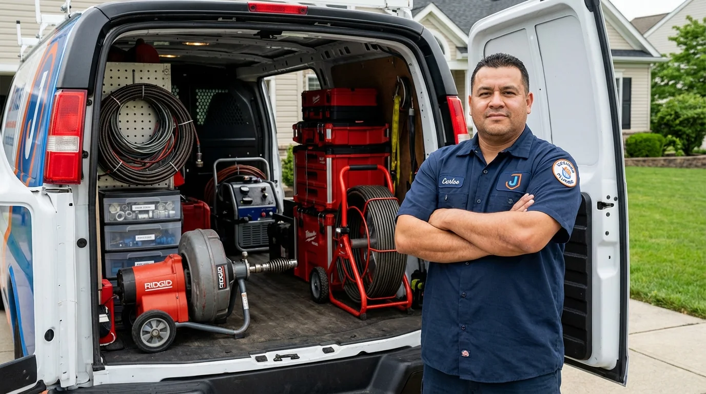 Professional drain cleaning equipment and Johns Plumbing LLC plumber in Volga