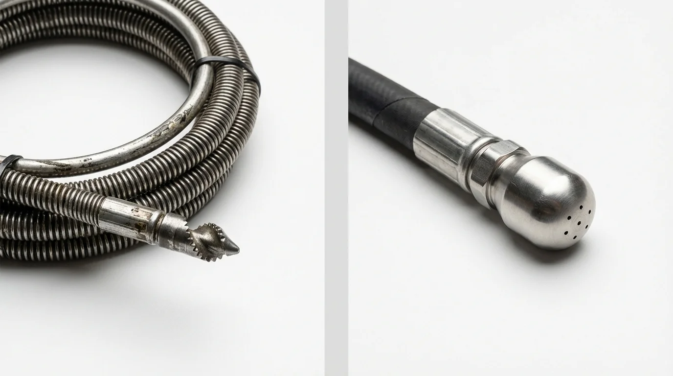 Drain snake cable and hydro jetting nozzle used for drain cleaning in Volga, SD