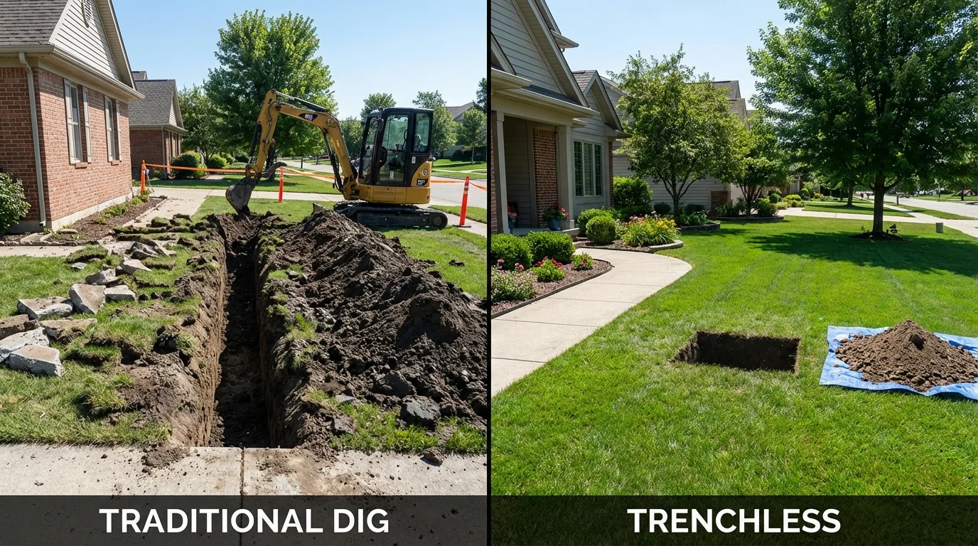 Trenchless sewer repair with minimal yard damage versus traditional excavation in Volga, SD